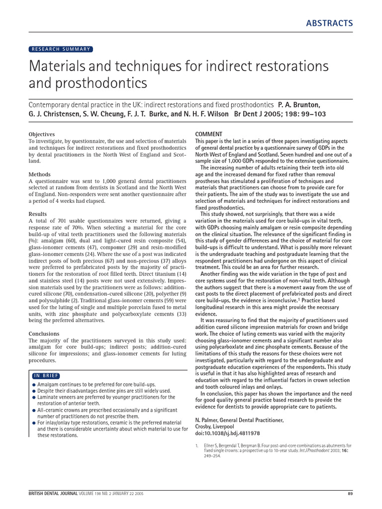 Materials and Techniques For Indirect Restorations | PDF | Mouth ...