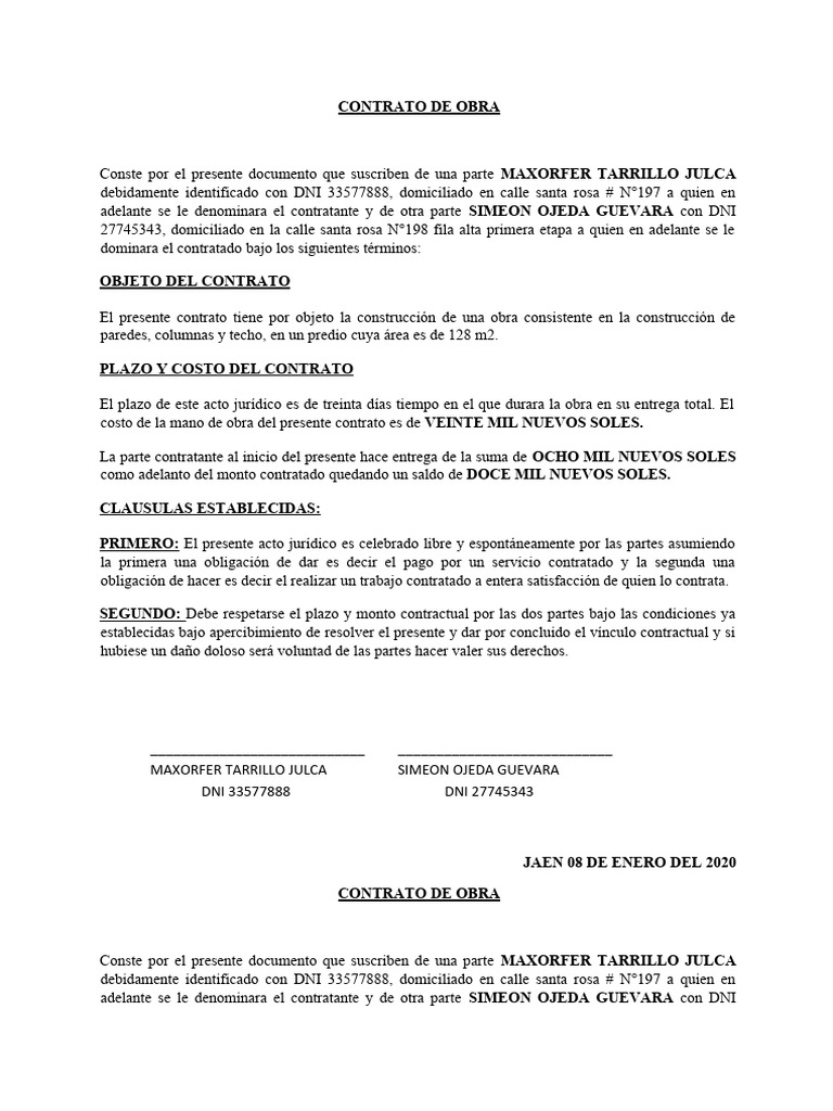 Contratos de Obra: Construcción y Términos | PDF | Consentimiento ...