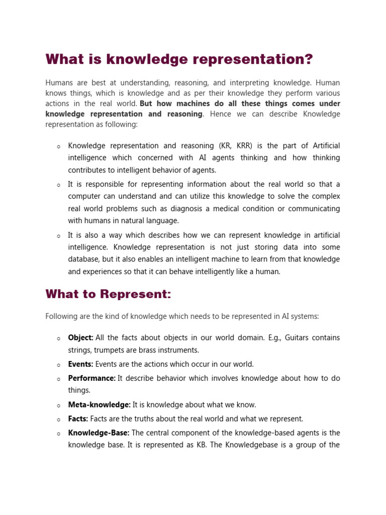Knowledge Representation (UNIT 2) | PDF | Knowledge Representation And ...