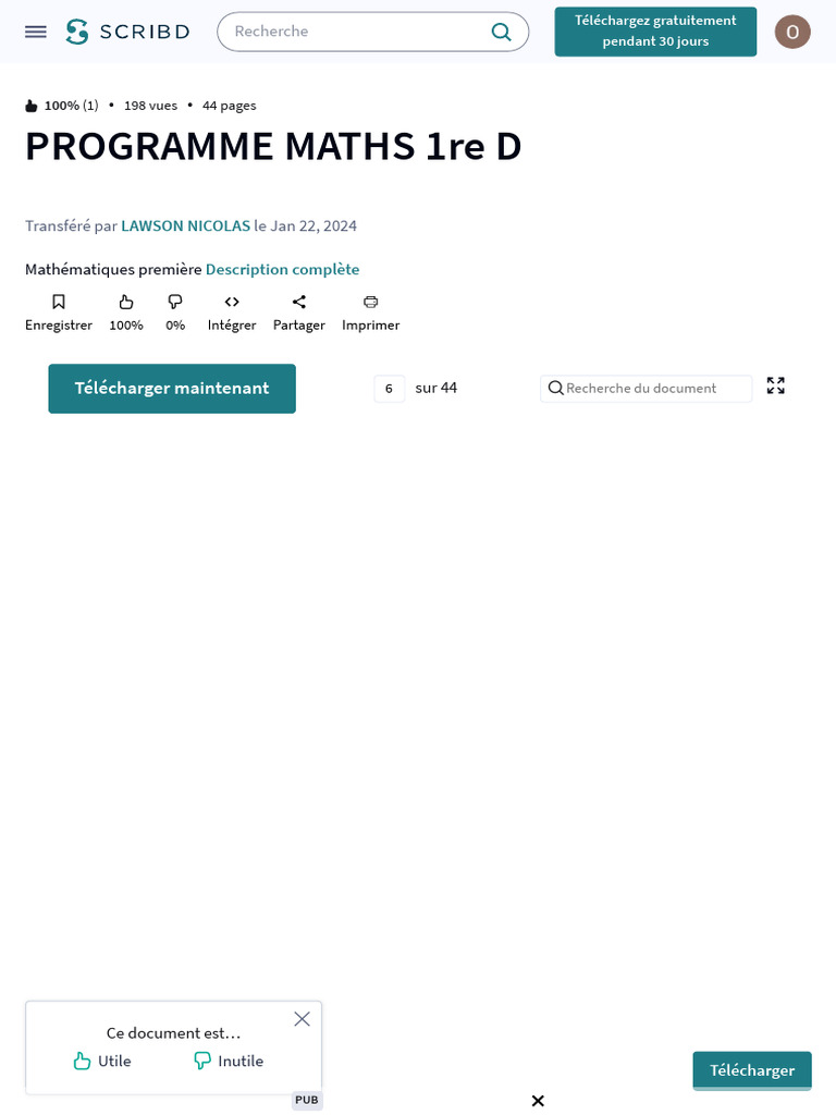 Programme de Maths 1re D Complet | PDF