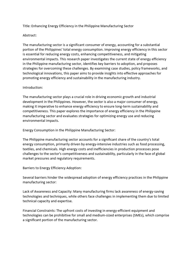 Energy Efficiency in Philippine Manufacturing | PDF | Efficient Energy ...