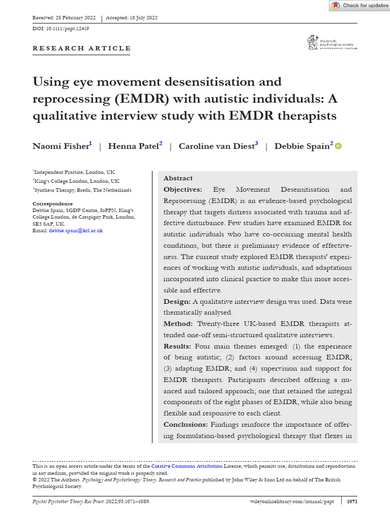 EMDR Therapy for Autistic Individuals | PDF | Eye Movement ...