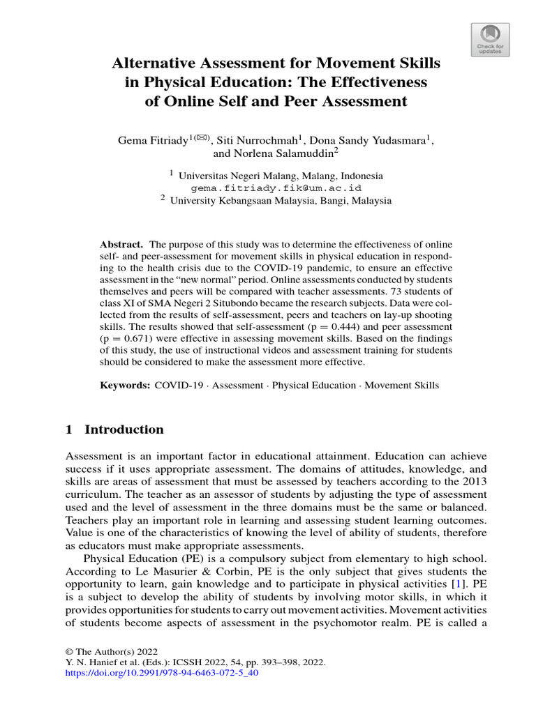 Online Self & Peer Assessment in PE | PDF | Educational Assessment ...