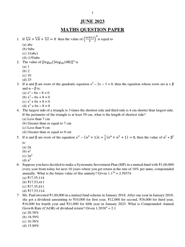 Ca foundation maths june 2023 question paper download free pdf