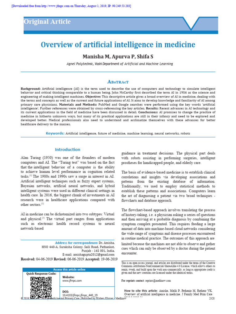 AI Applications in Medicine Overview | PDF | Artificial Intelligence ...