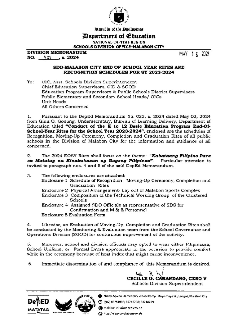NM 05 16 24 Sdo Malabon City End of School Year Rites and Recognition ...