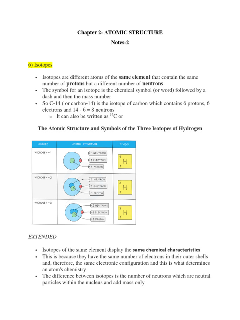 Chapter 2 Notes 2 Pdf Atoms Isotope