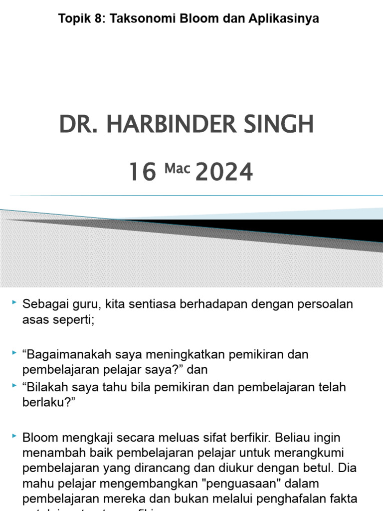 Tp Topic 8 Blooms Taxonomy And Its Application Pdf