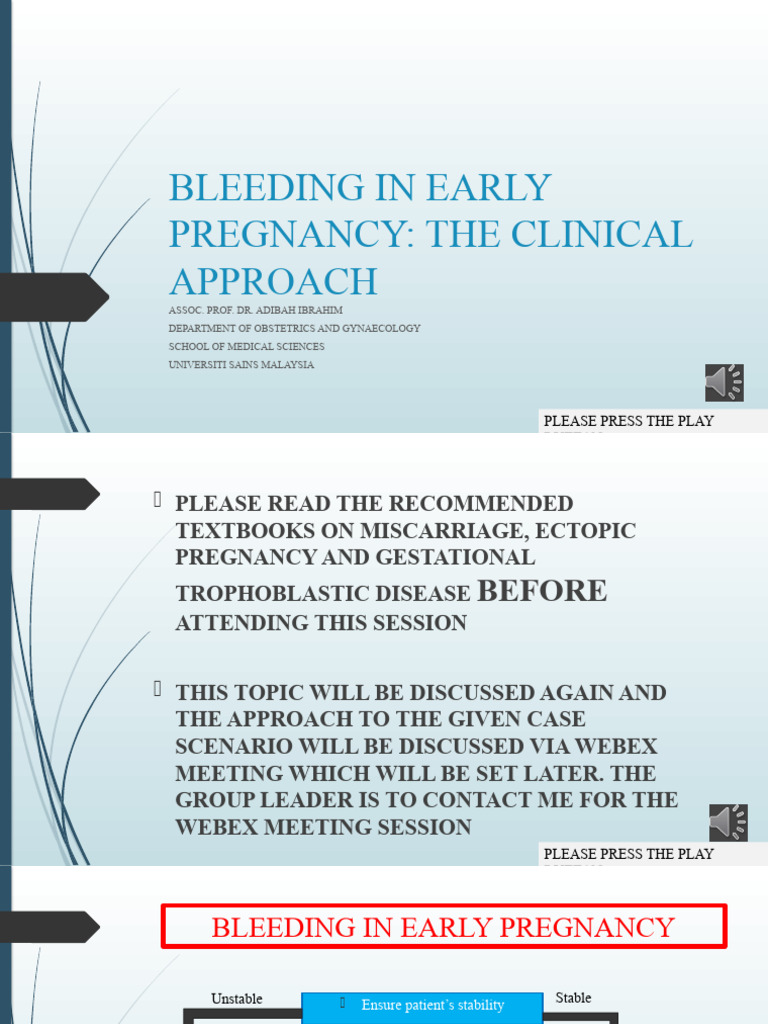 BLEEDING IN EARLY PREGNANCY (YEAR 3 MD USM) PDF Pregnancy Bleeding