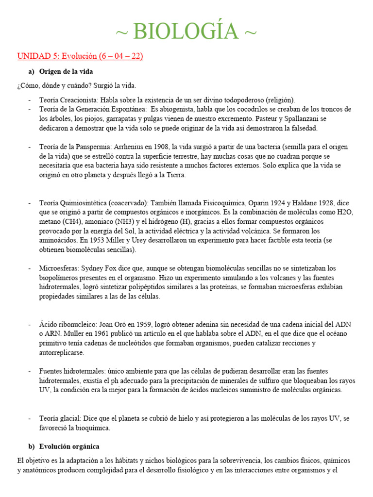 Teorías sobre el Origen y Evolución de la Vida | PDF | Organismos ...