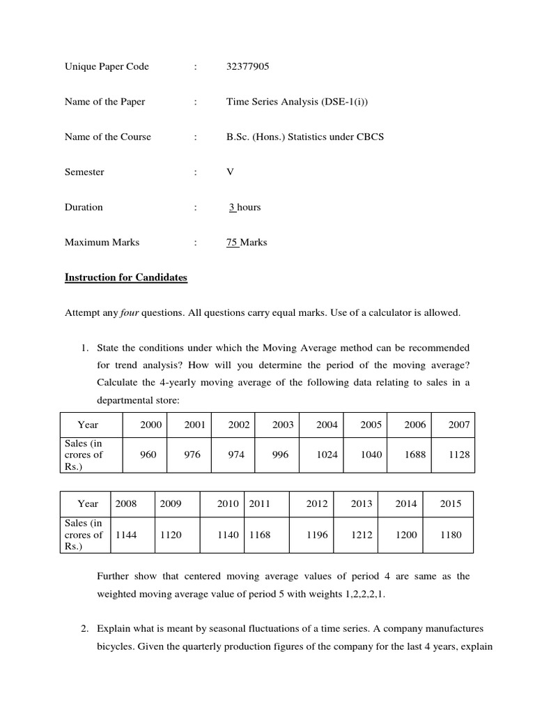 Time Series Analysis Exam Paper DSE-1(i) | PDF | Statistical Inference ...
