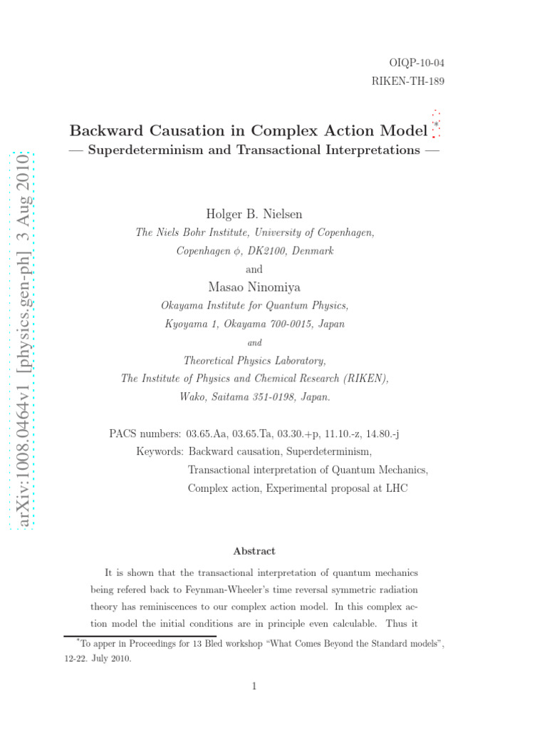 Backward Causation in Complex Action Model: - Superdeterminism and ...