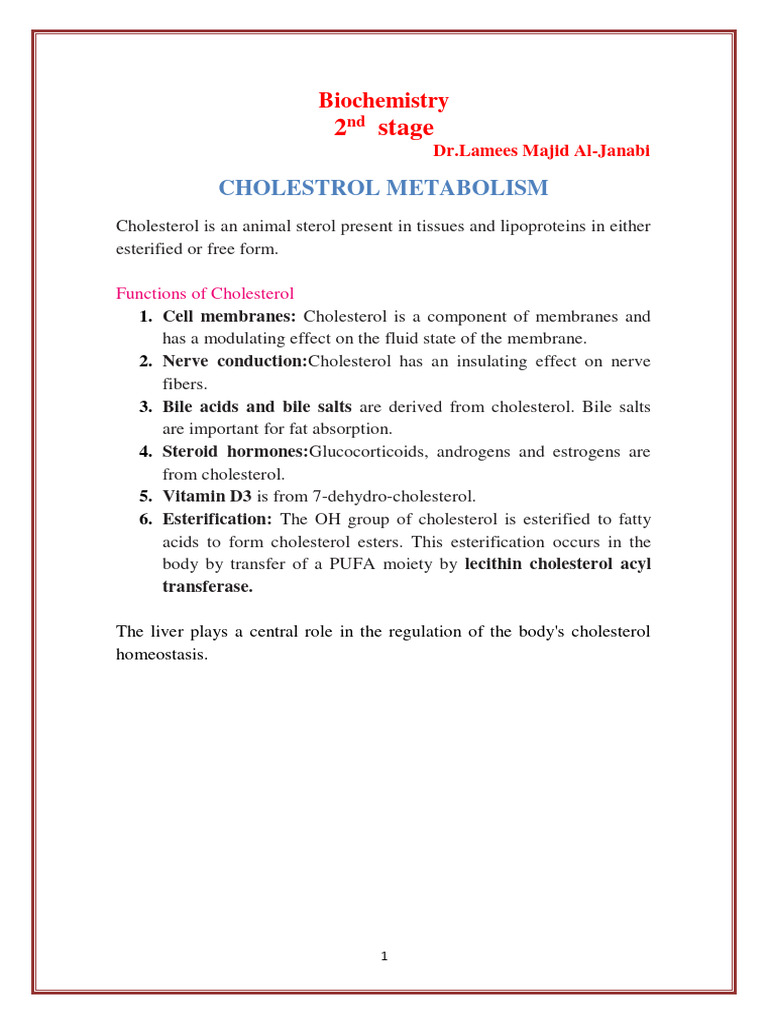 Cholesterol Metabolism Overview | PDF | Cholesterol | Biosynthesis