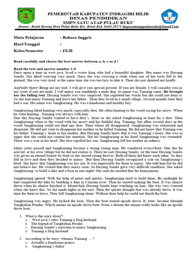 Contoh soal ulangan bhs.inggris smp kelas 9 semester 2 2017