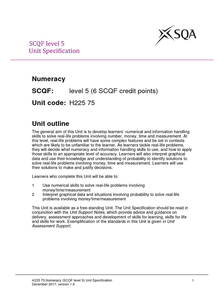 SCQF Level 5 Numeracy Unit Overview | PDF | Learning | Knowledge