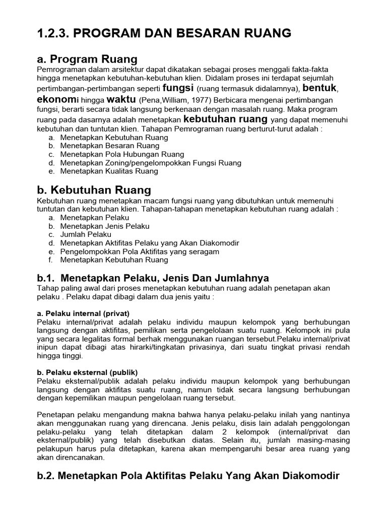 Program dan Besaran Ruang Arsitektur | PDF