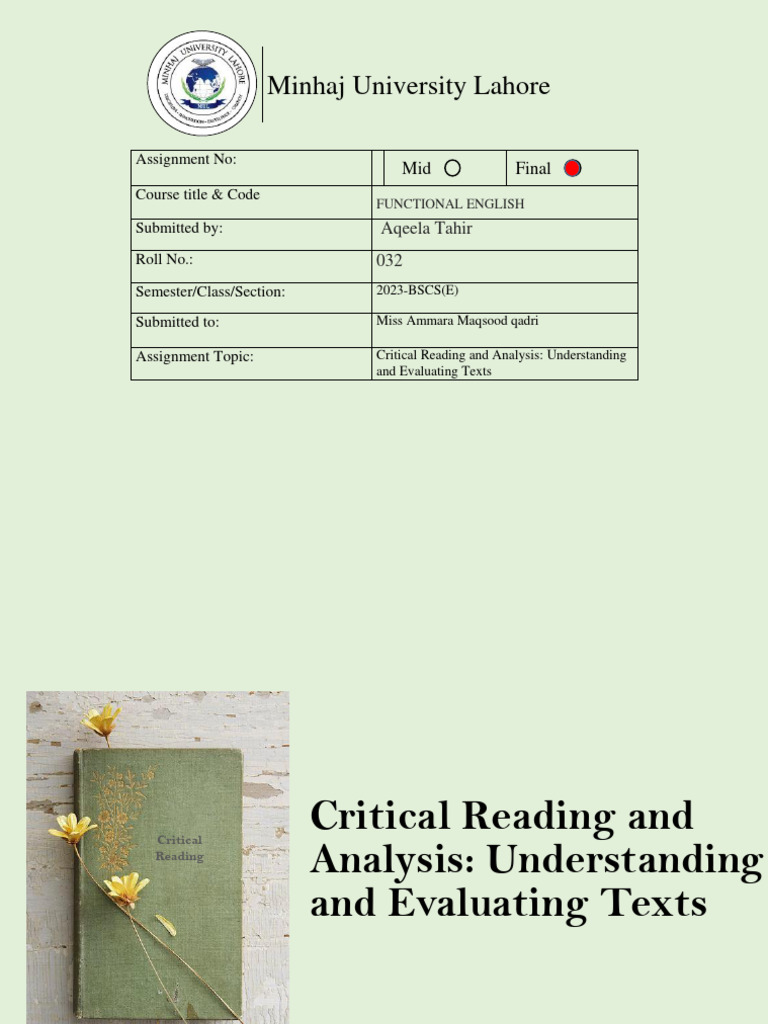 Critical Reading and Text Analysis Guide | PDF | Argument | Bias
