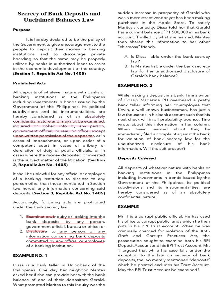Bank Deposits Secrecy Law Overview | PDF | Banks | Deposit Account