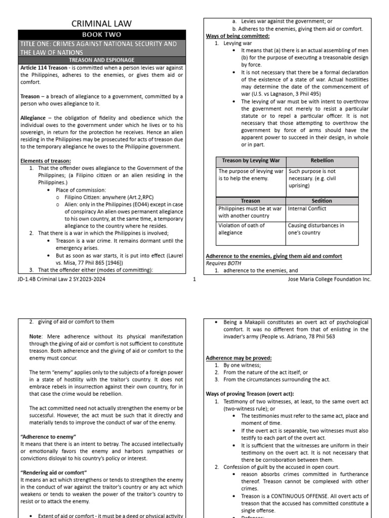 Crim 2 title 1 notes pdf treason allegiance