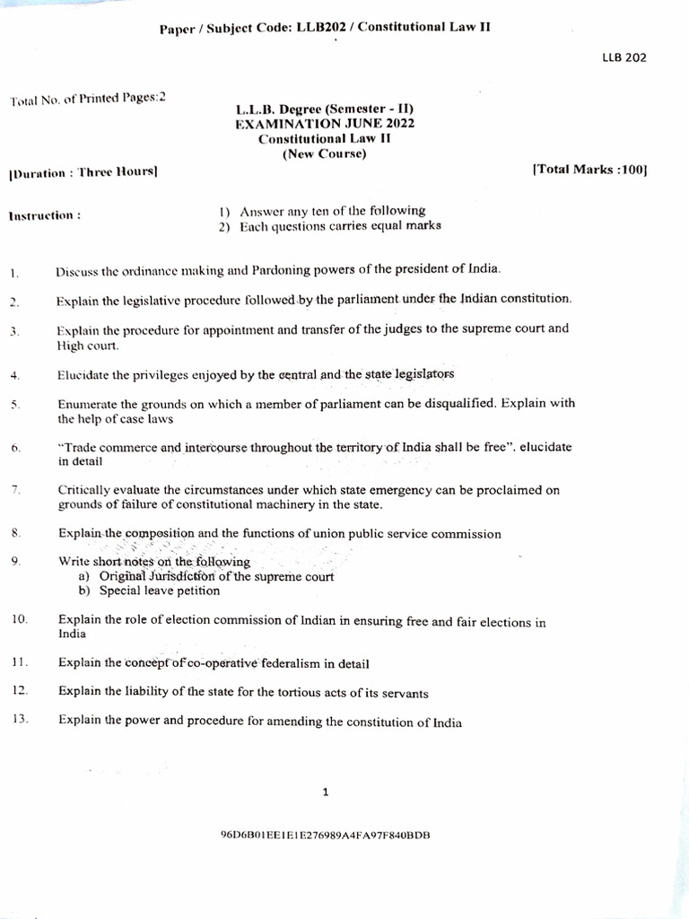 Constitutional Law II Exam Questions | PDF | Constitution | Government ...