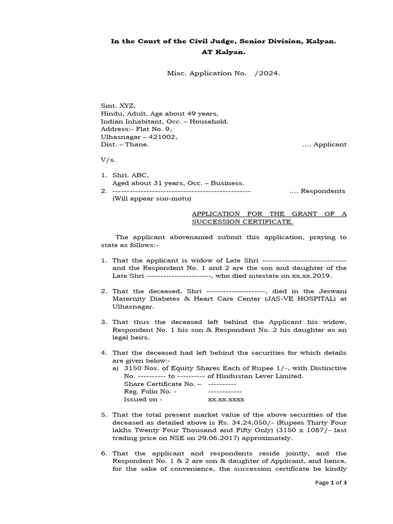 Succession Certificate Application Kalyan | PDF | Justice | Crime ...