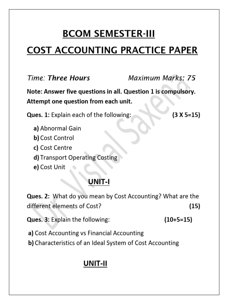 Cost Accounting Practice Paper BCOM III | PDF | Depreciation | Economies
