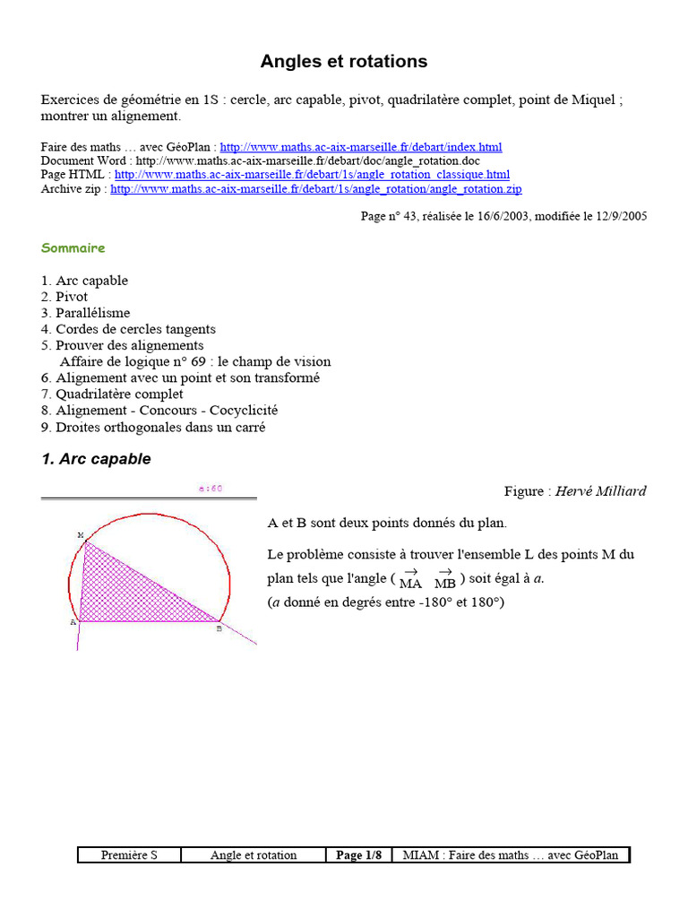 Exercices sur angles et rotations | PDF | Triangle | Cercle