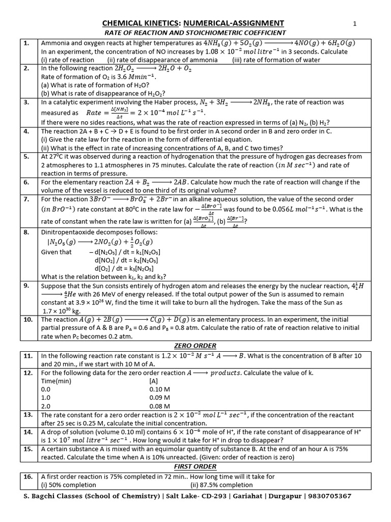 Numericals Assignment - Chemical Kinetics | Download Free PDF ...
