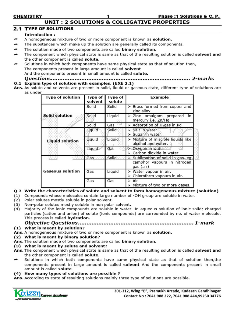 Phase 1 Unit 2 Solutions and Colligative Properties Eng Med | PDF ...