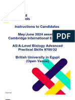 Biology Practical Exam 9700 32 - British University in Egypt - Instructions To Candidates - Open Venue - May - June - 2024