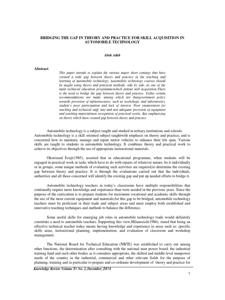 Bridging Theory and Practice in Auto Tech | PDF | Vocational Education ...