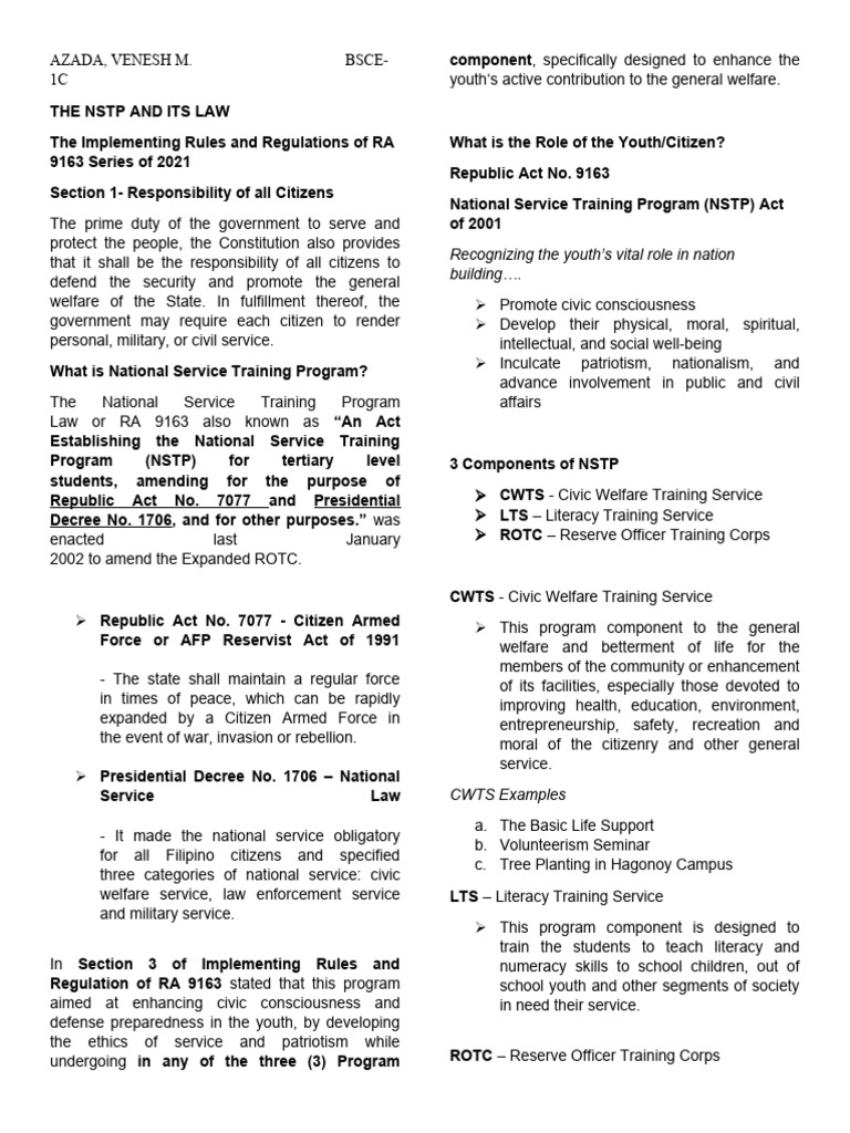 NSTP Reviewer | PDF | Flag | Justice