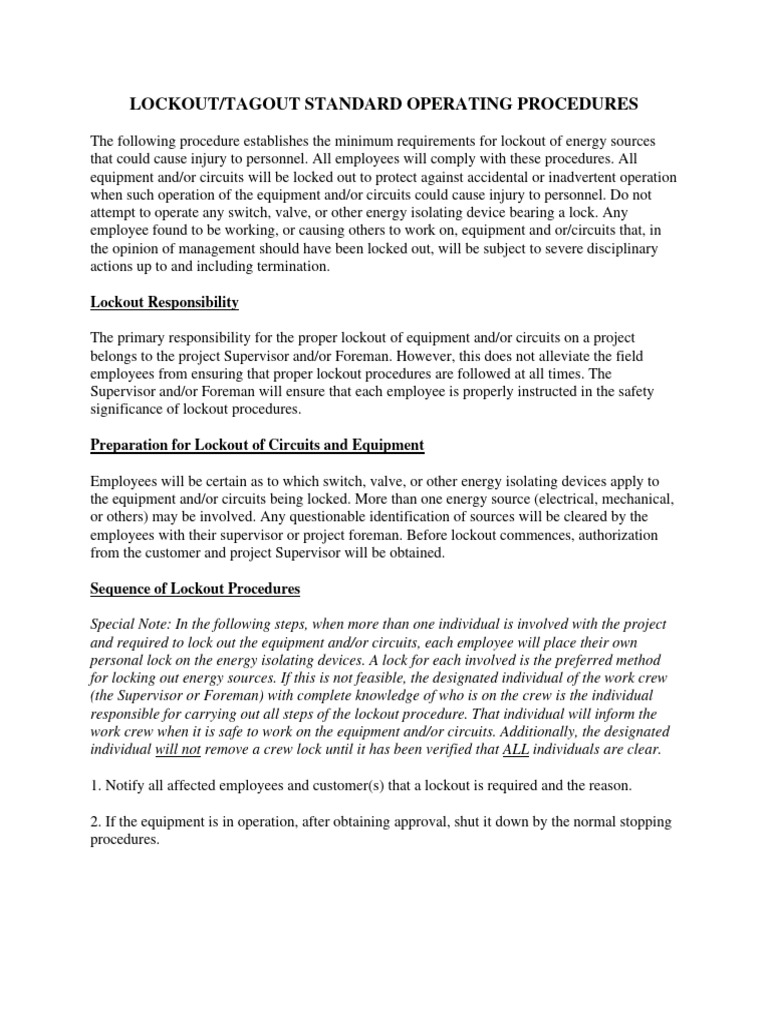 Lockout/Tagout Safety Procedures Guide | PDF | Electrical Engineering ...