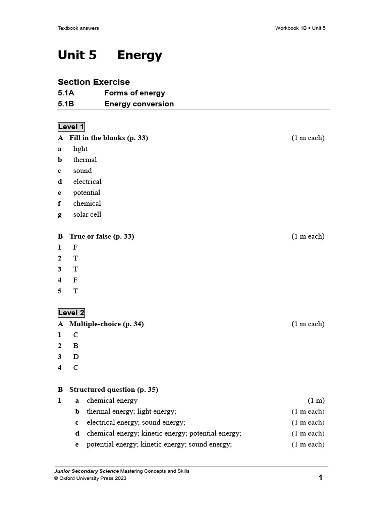 Junior Secondary Science: Energy Unit Answers | PDF | Solar Energy ...