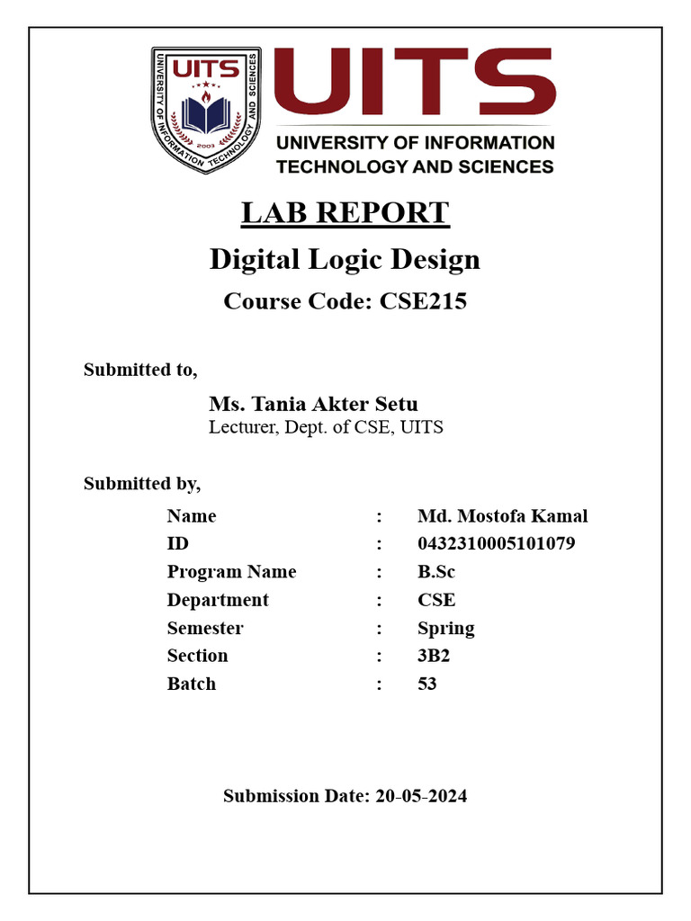 Digital Logic Design Lab Report | PDF