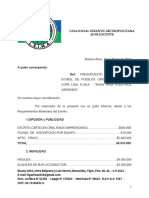 Presupuesto Torneo Copa Liga Sima