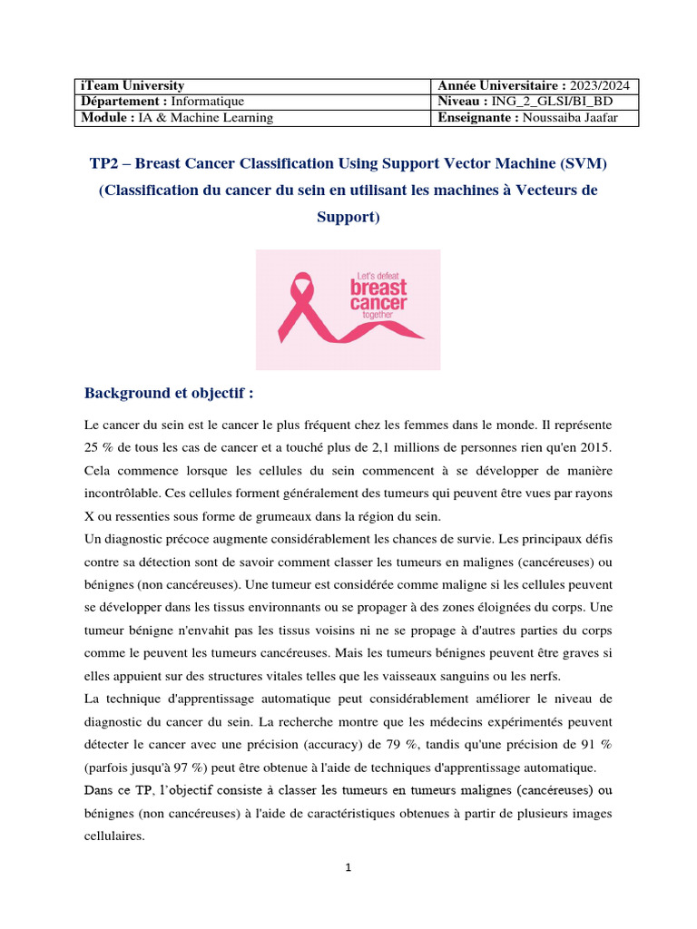 Classification du cancer du sein par SVM | PDF | Machine à vecteurs de ...