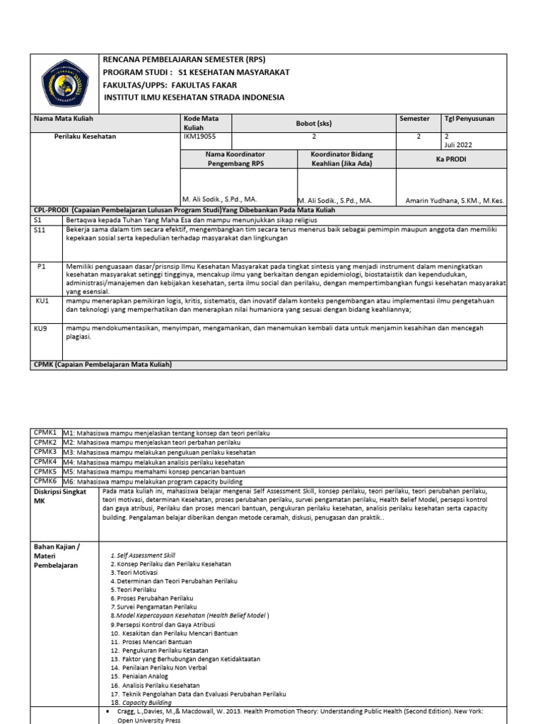 Contoh RPS Perilaku Kesehatan OBE | PDF