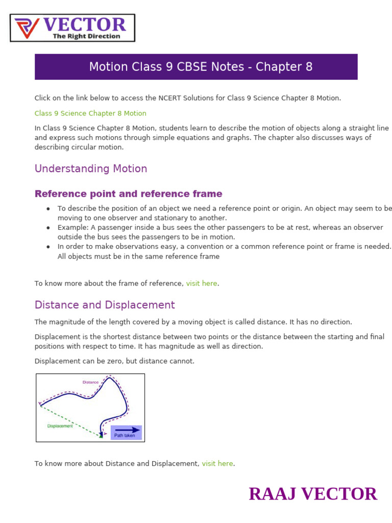 Class 9 Science: Motion Notes | PDF | Speed | Velocity