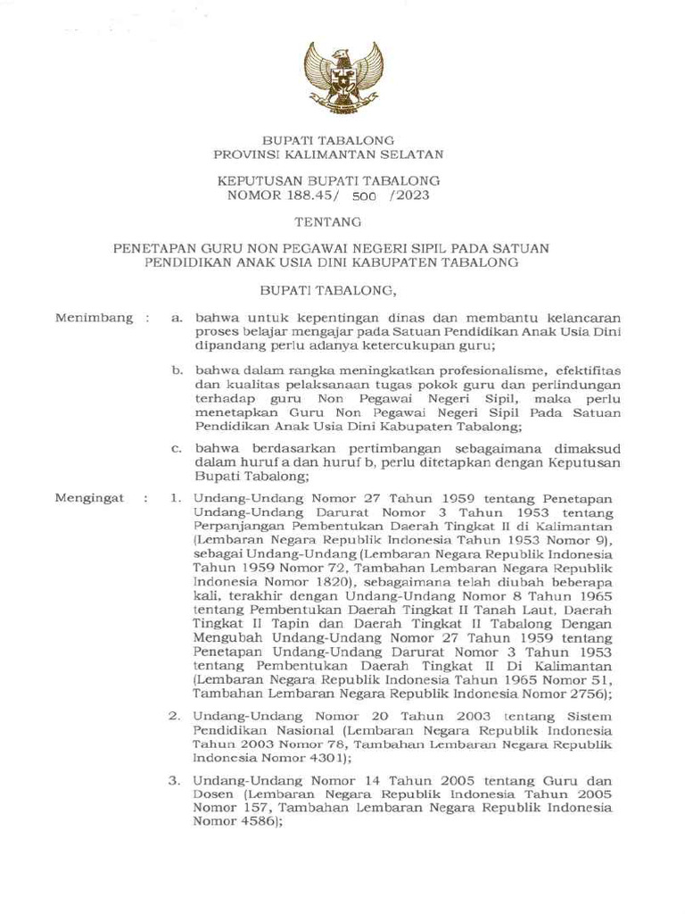 SK Penetapan Guru Non Asn 2024 Compres | PDF
