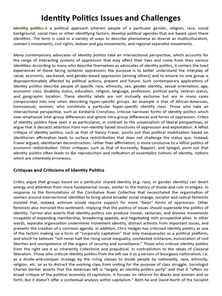 Unit-4 Identity Politics Issues and Challenges | PDF | Identity ...