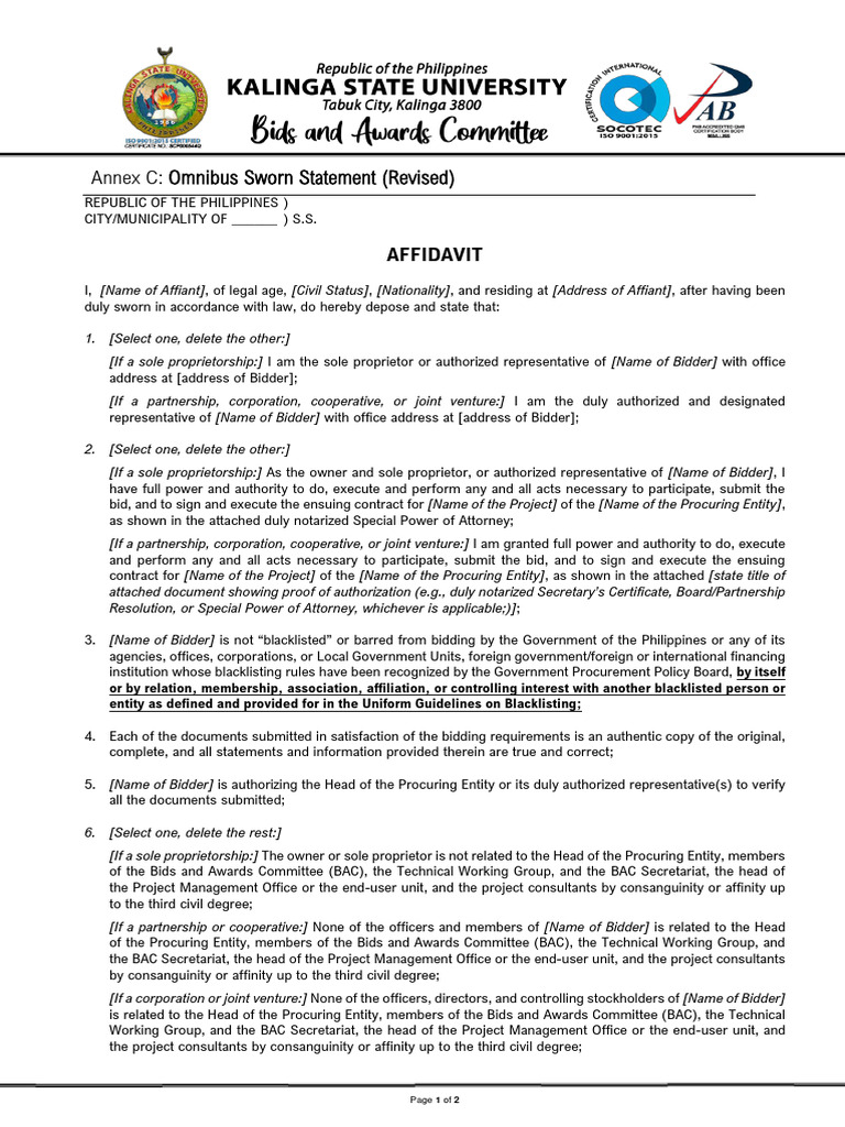 Annex C_Omnibus Sworn Statement_4 PDF Affidavit Sole Proprietorship