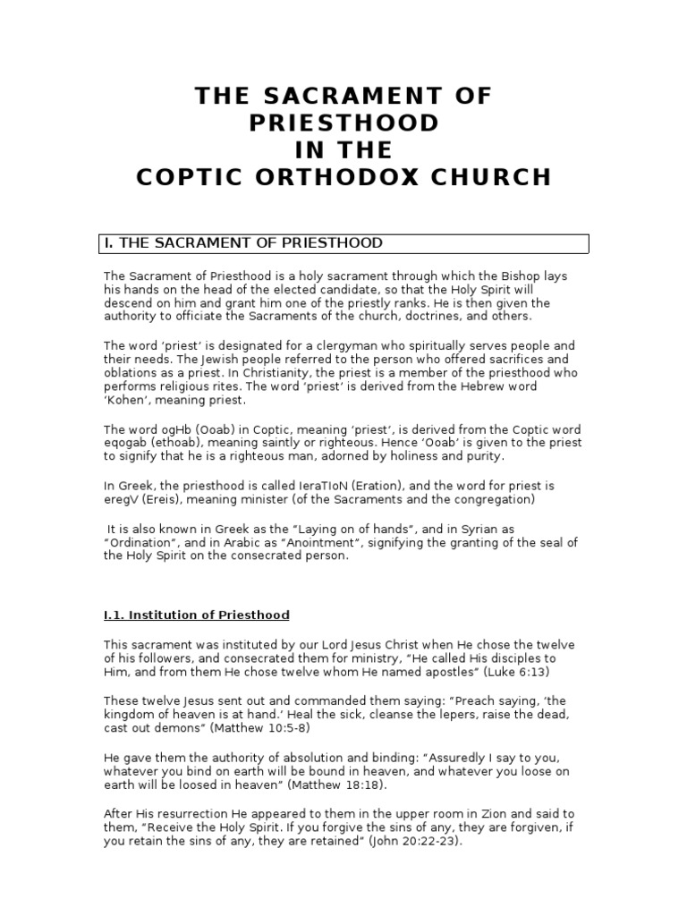 Coptic Orthodox Priesthood Explained | PDF | Deacon | Ordination