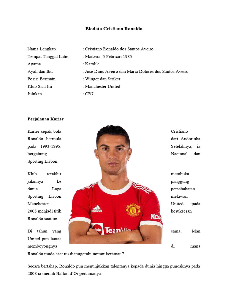 Biodata Lengkap Cristiano Ronaldo | PDF