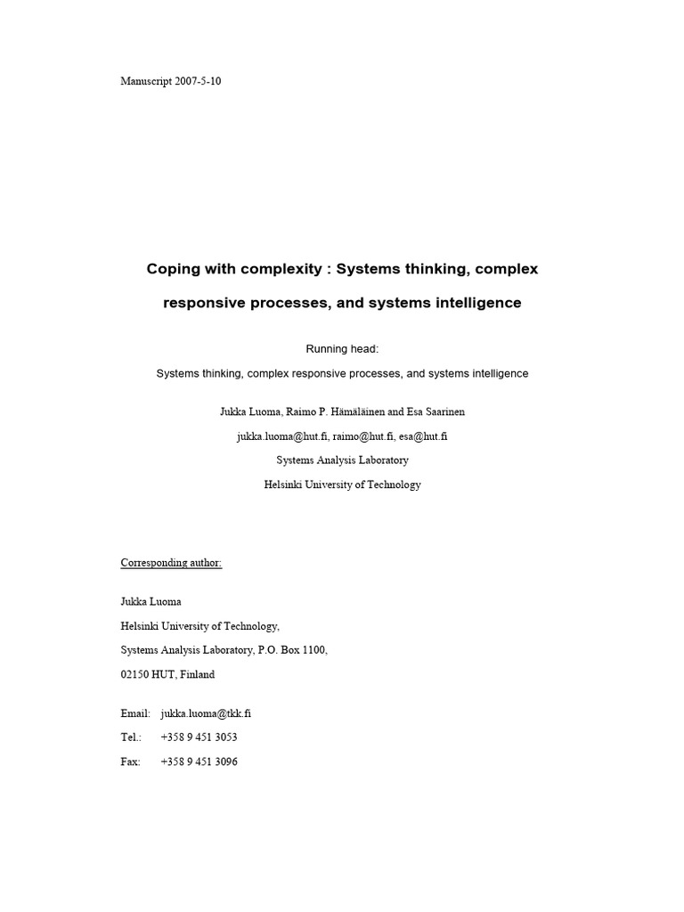 Integrating Systems Thinking and Complexity | PDF | Systems Theory | System