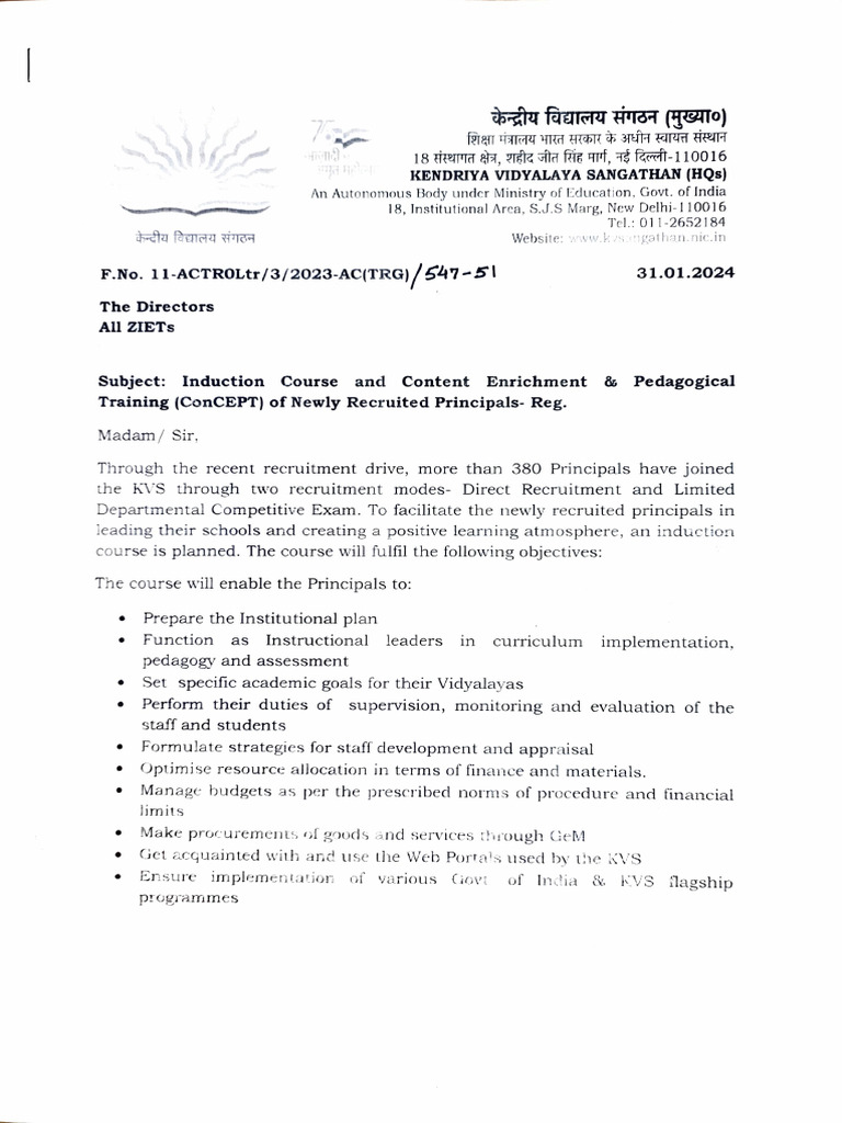 Induction Course for New KVS Principals | PDF