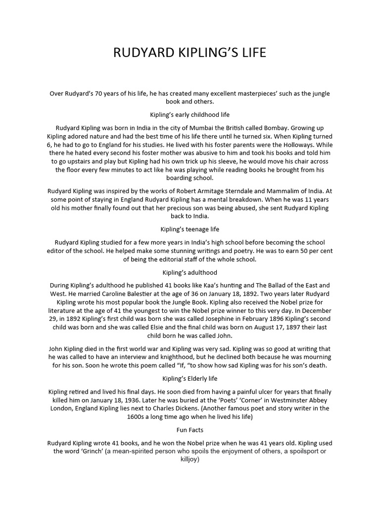 Rudyard Kipling's Life Journey | PDF | Rudyard Kipling | The Jungle Book