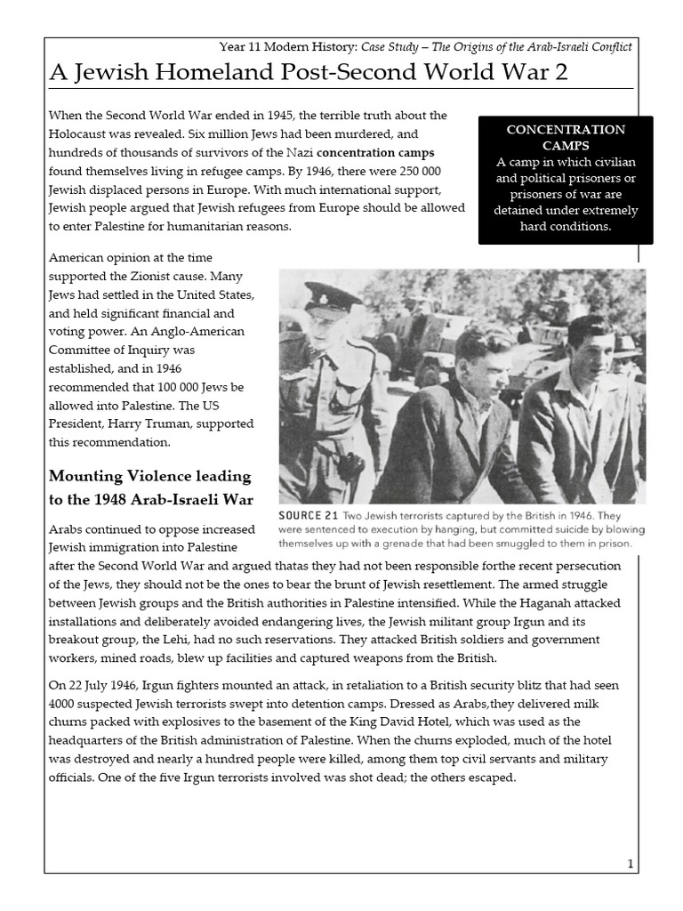 A Jewish Homeland Post Second World War 2 Worksheet PDF Mandatory