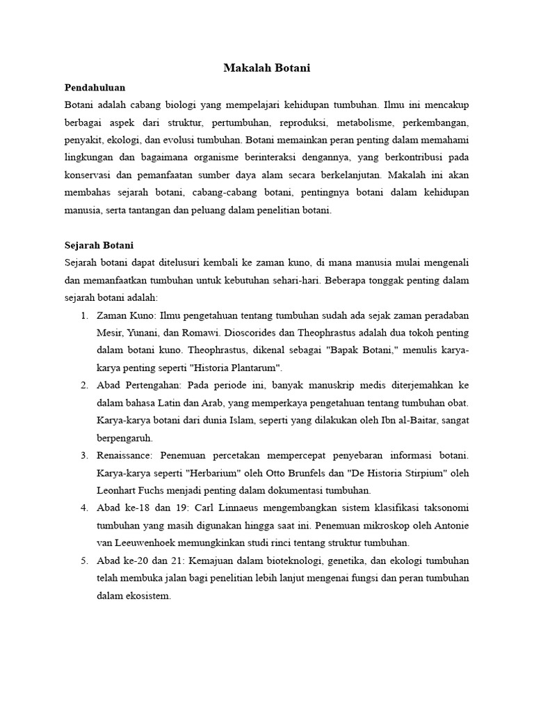 Sejarah dan Cabang Ilmu Botani | PDF