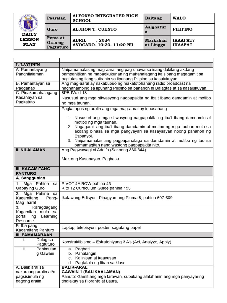 Atcuento Daily Lesson Plan Co4 Pdf